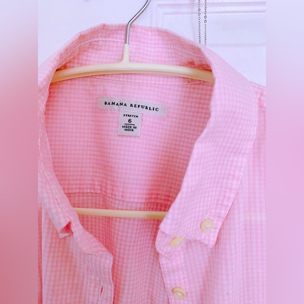 Banana Republic Cotton Button-Down Collared Shirt Pink 3/4 Sleeve SZ 6 - Picture 6 of 9